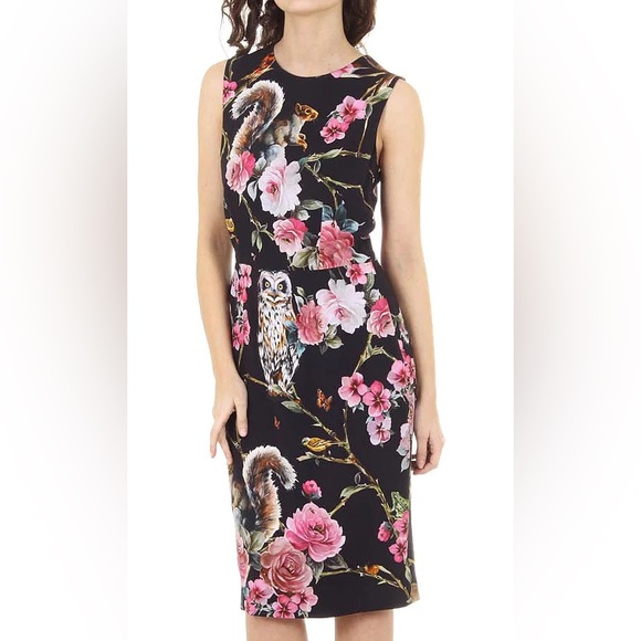 Dolce & Gabbana Enchanted Forest Print Crepe Fitted Dress 38 - Picture 13 of 13